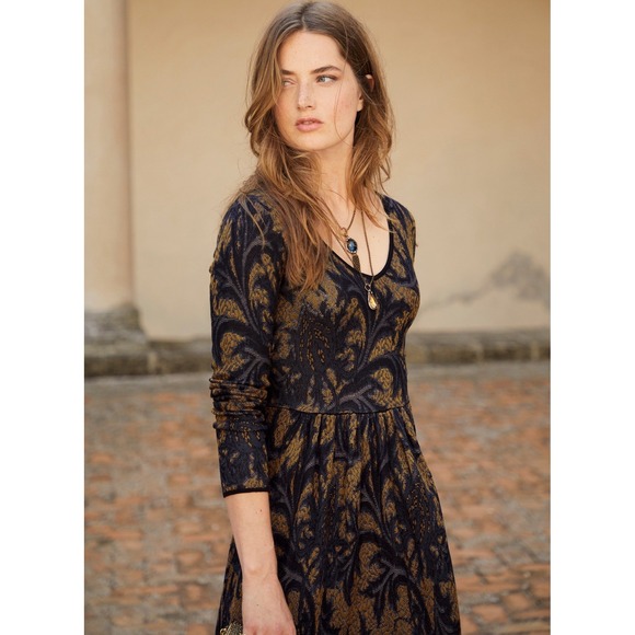 Peruvian Connection Martella Pima Cotton Jacquard Midi Dress XL Dark Academia - Picture 2 of 9